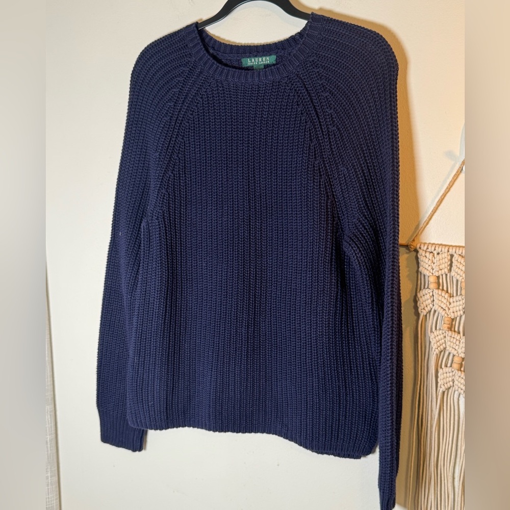 EUC LAUREN Ralph Lauren Deep Blue Cotton Knit Women's Crew Neck Sweater L